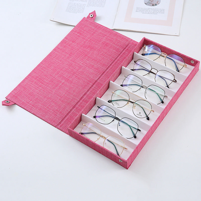 6-Slot Eyewear Storage Box โ Dust-Proof Fabric Organiser with Snap Closure