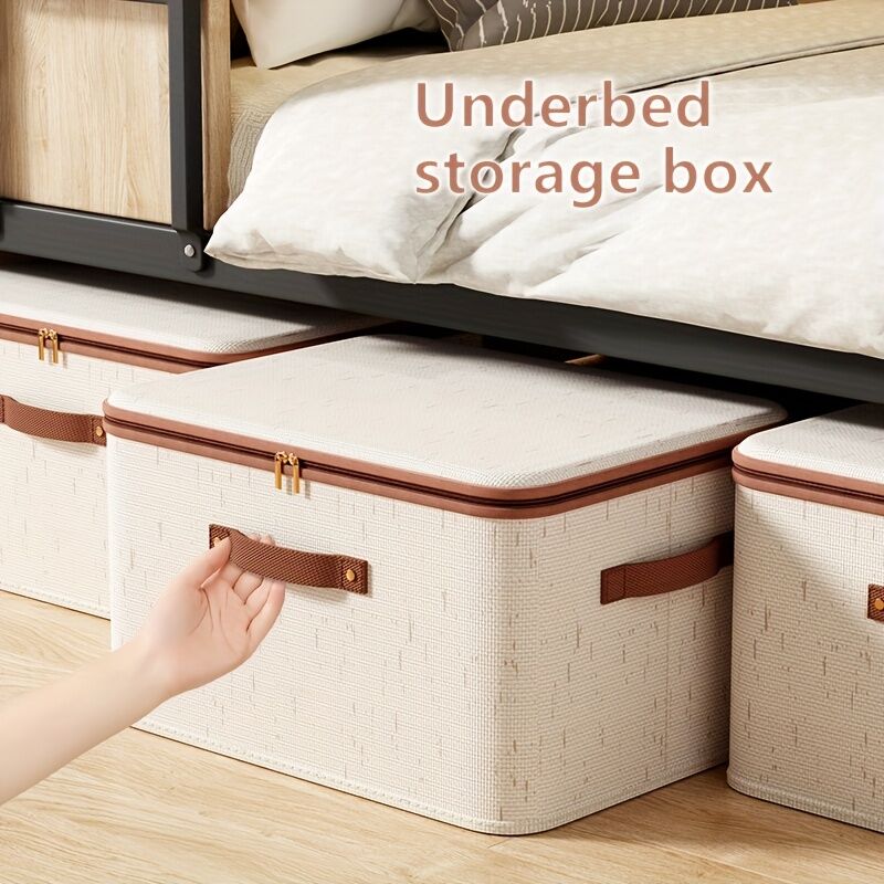 8L Double‑Zipper Fabric Storage Box with Faux Leather Handles — Water‑Resistant, Reinforced & Fully Washable