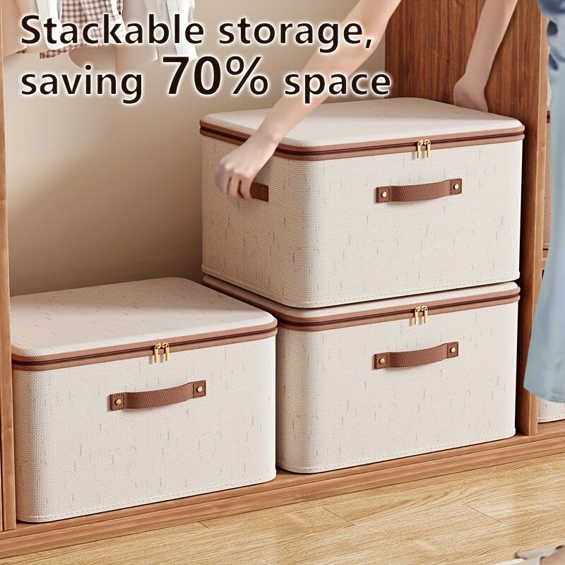 8L Double‑Zipper Fabric Storage Box with Faux Leather Handles — Water‑Resistant, Reinforced & Fully Washable