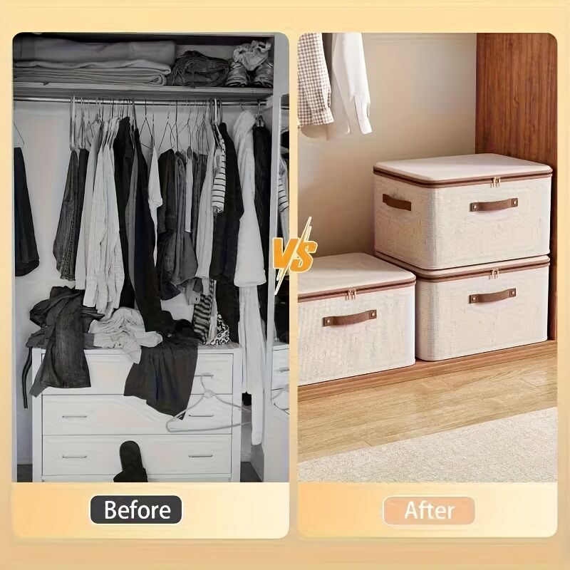 8L Double‑Zipper Fabric Storage Box with Faux Leather Handles — Water‑Resistant, Reinforced & Fully Washable