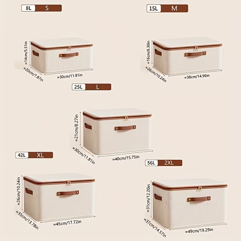 8L Double‑Zipper Fabric Storage Box with Faux Leather Handles — Water‑Resistant, Reinforced & Fully Washable