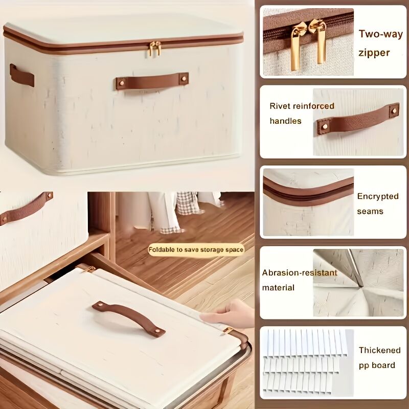 8L Double‑Zipper Fabric Storage Box with Faux Leather Handles — Water‑Resistant, Reinforced & Fully Washable