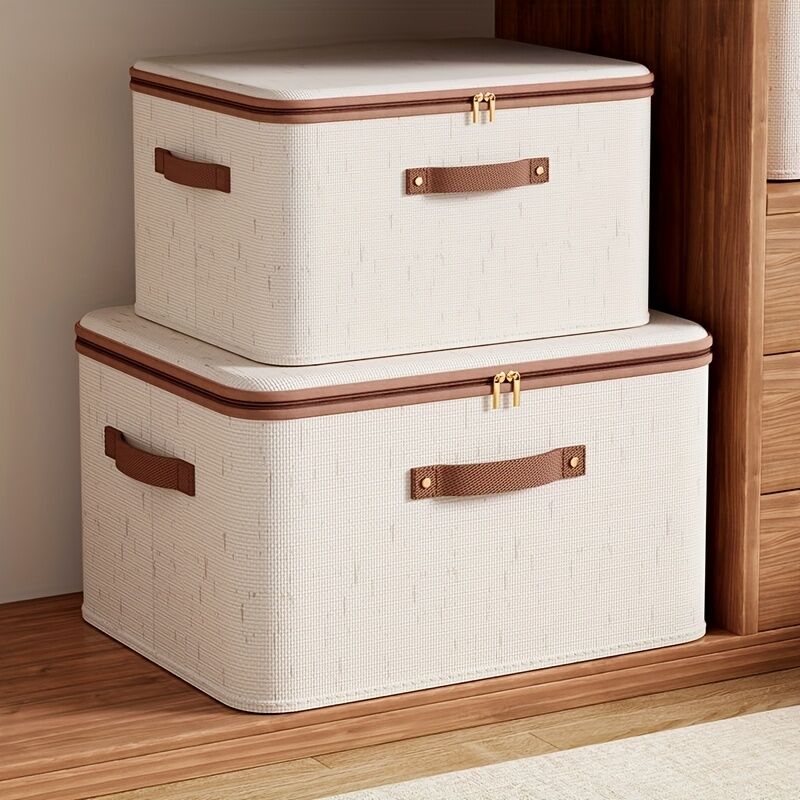 8L Double‑Zipper Fabric Storage Box with Faux Leather Handles — Water‑Resistant, Reinforced & Fully Washable