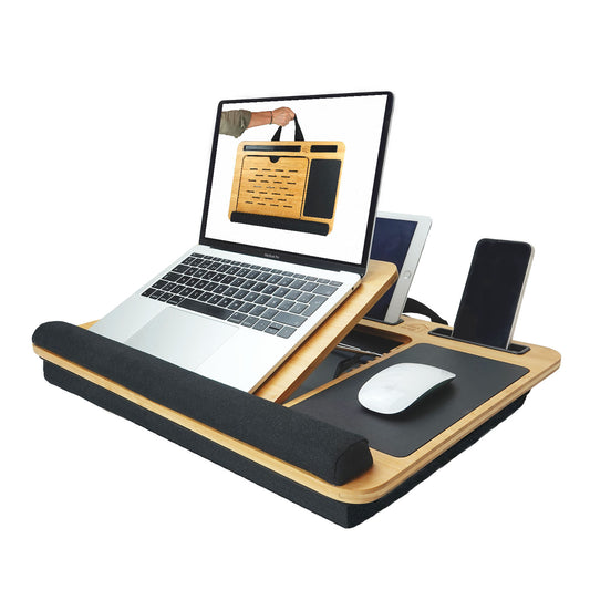 CARLA HOME Bamboo Lap Desk – Adjustable Cushion Tray with Phone Holder & Mouse Pad