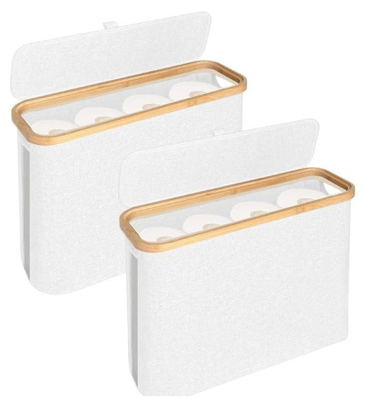 CARLA HOME Toilet Paper Basket – 2-Pack with Bamboo Lid & Handles (White)