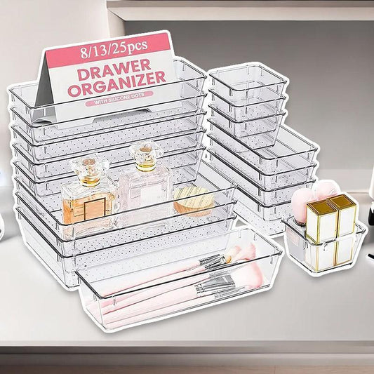 Modular Drawer Organiser Set – 13-Piece Clear Storage System