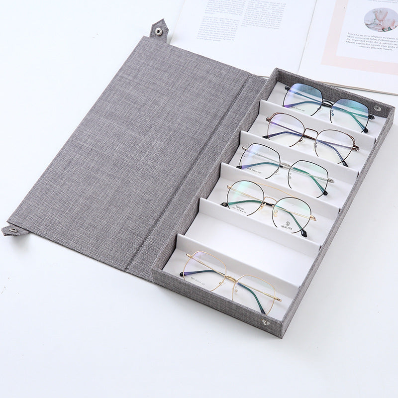 6-Slot Eyewear Storage Box – Dust-Proof Fabric Organiser with Snap Closure