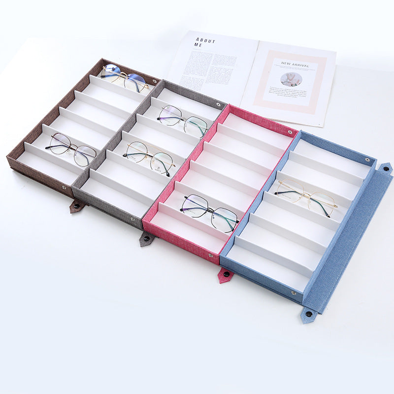 6-Slot Eyewear Storage Box – Dust-Proof Fabric Organiser with Snap Closure