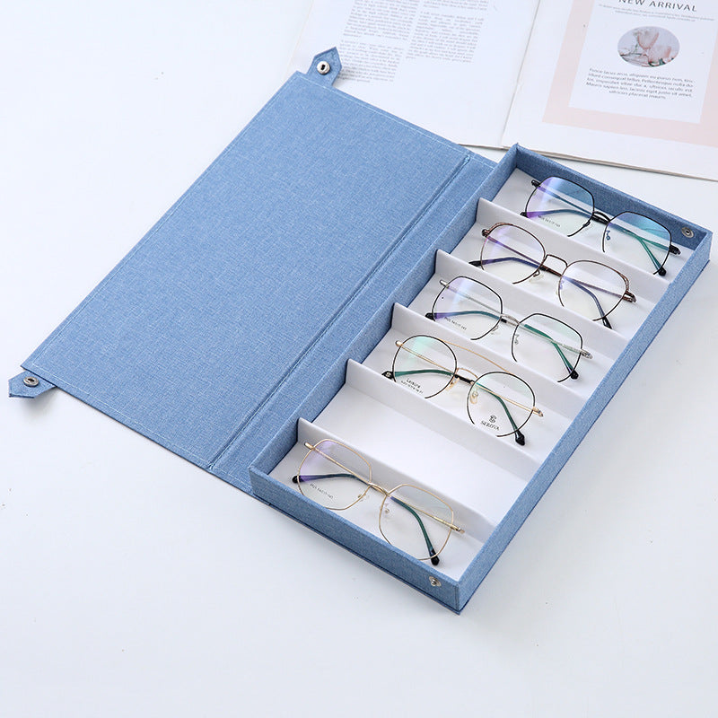 6-Slot Eyewear Storage Box – Dust-Proof Fabric Organiser with Snap Closure