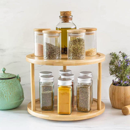 Bamboo 2-Tier Rotating Organiser – Lazy Susan Spice Rack